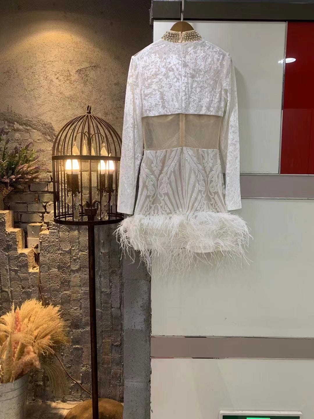 ED2257 Kimshein Womens Clothing Luxury New Halter With Golden Rhinestone Long Sleeve Lace Up Tassel  Birthday Party Dresses