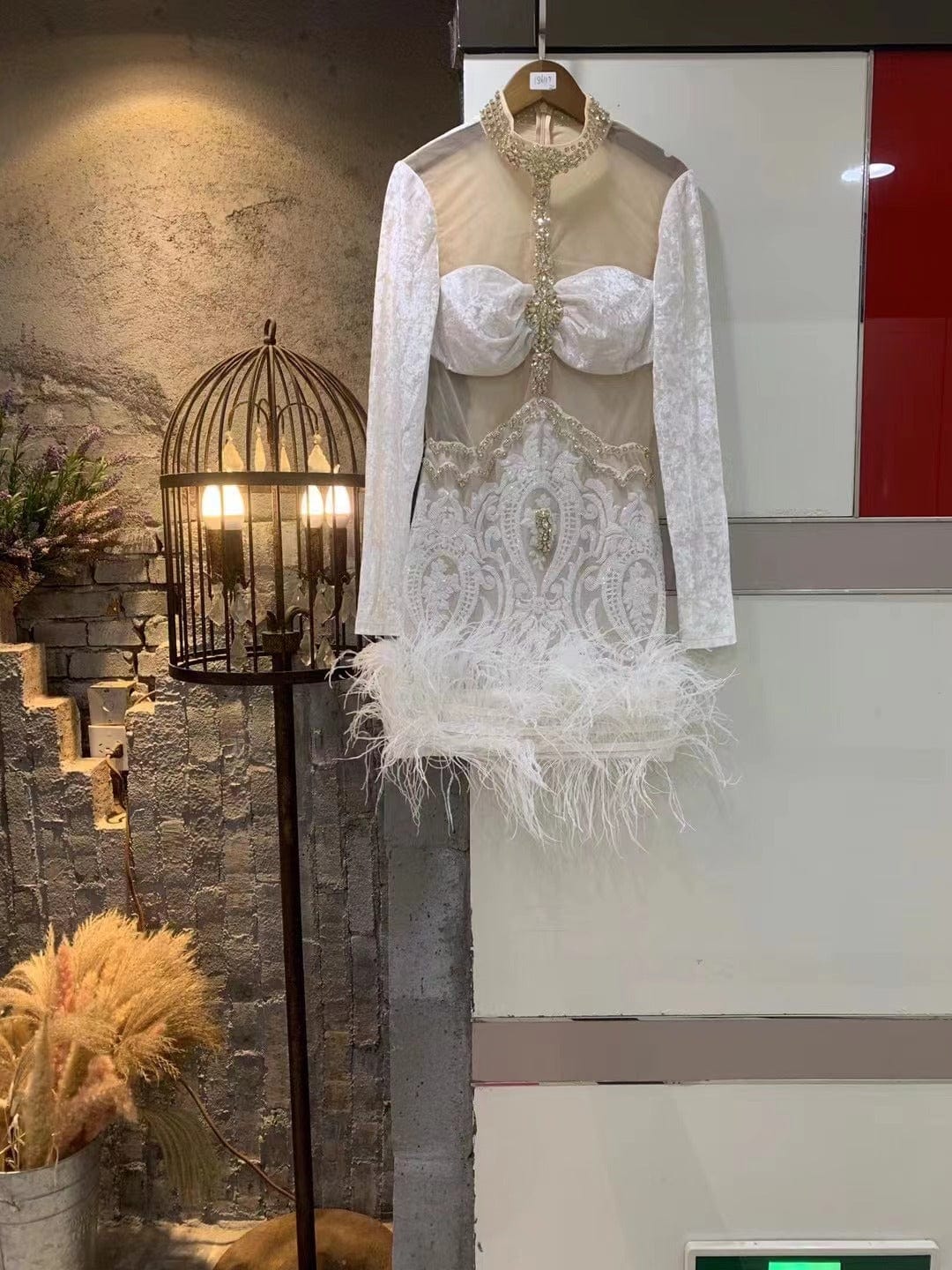 ED2257 Kimshein Womens Clothing Luxury New Halter With Golden Rhinestone Long Sleeve Lace Up Tassel  Birthday Party Dresses