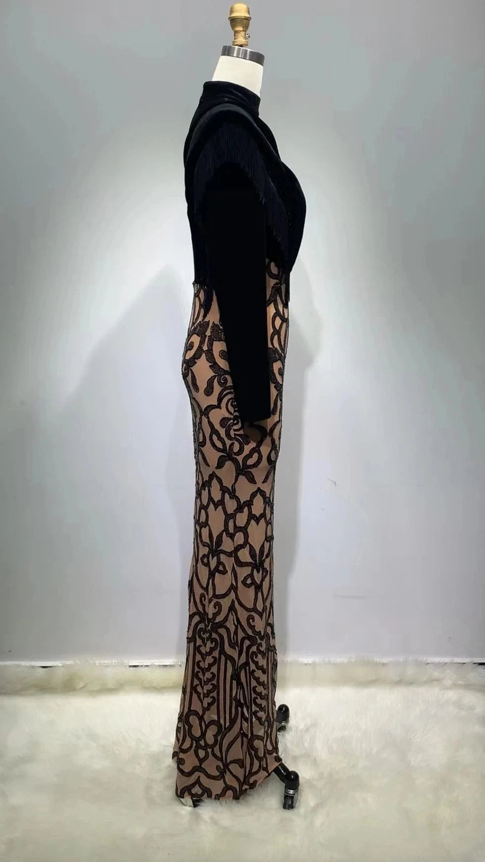 ED2278 Long Sleeve Sequin Ball Gown Luxury Bodycon Velvet Long Dress Evening Dresses Women Lady Elegant