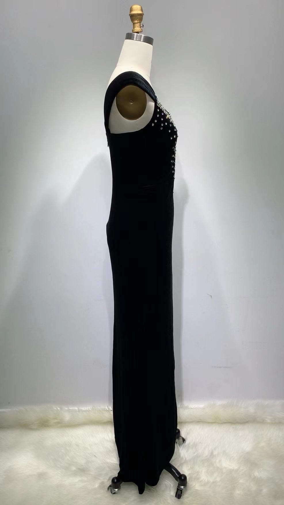 ED2290 Kimshein  Black Trending Dresses Women Sexy V Neck With Crystal Mesh Hollow Out High Split Elegant Dress Party