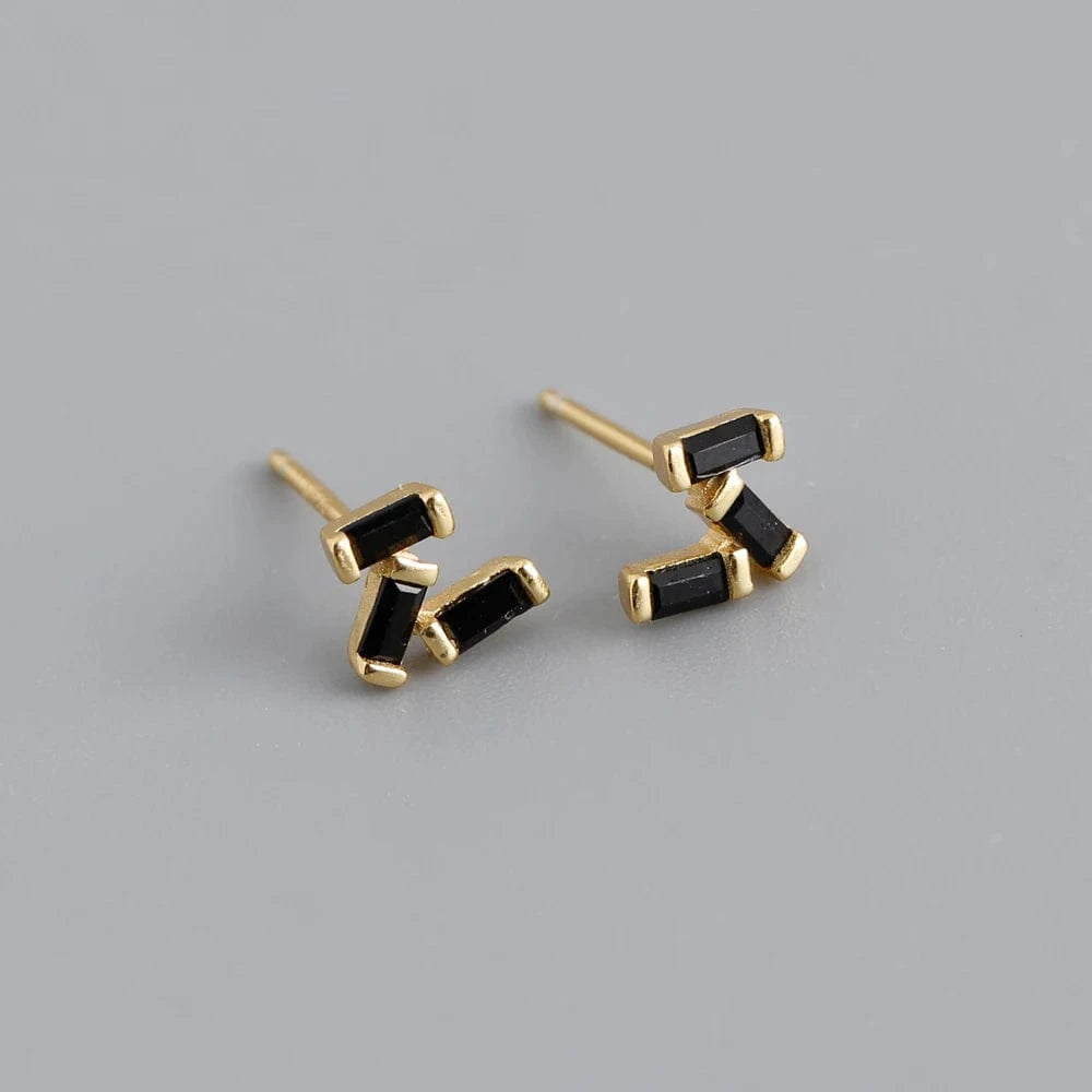 EH1394 Black Gold fashion 925 sterling silver minimalist rectangle shape green rainbow stud earring jewelry 18K gold plated for women jewelry