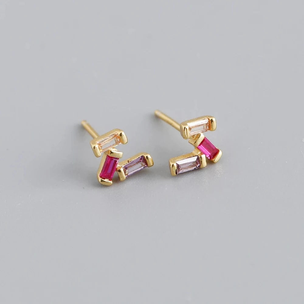 EH1394 Rainbow Gold fashion 925 sterling silver minimalist rectangle shape green rainbow stud earring jewelry 18K gold plated for women jewelry
