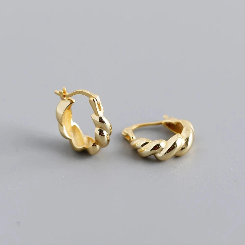 EH1414 Gold fashion jewelry 925 silver plain chunky chic twist hoop earrings gold plated sterling silver hoop earrings for women