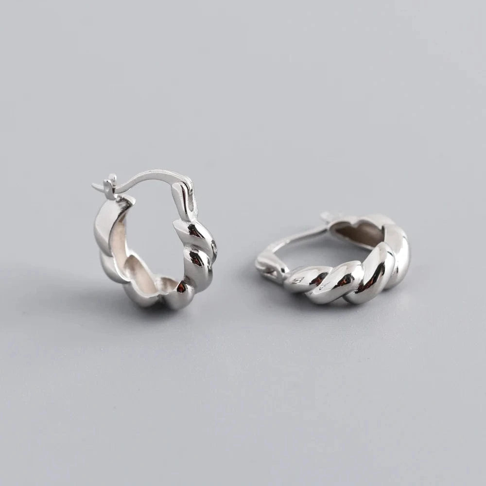 EH1414 Silver fashion jewelry 925 silver plain chunky chic twist hoop earrings gold plated sterling silver hoop earrings for women