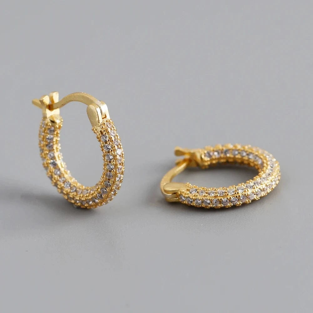 EH1431 Gold fashion jewelry 925 silver chunky punk chic full cz diamond round hoop earrings gold plated hoop earrings for women