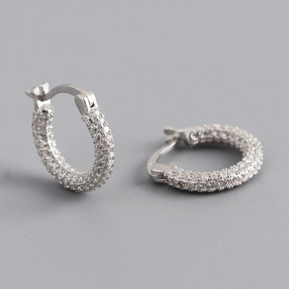 EH1431 Silver fashion jewelry 925 silver chunky punk chic full cz diamond round hoop earrings gold plated hoop earrings for women
