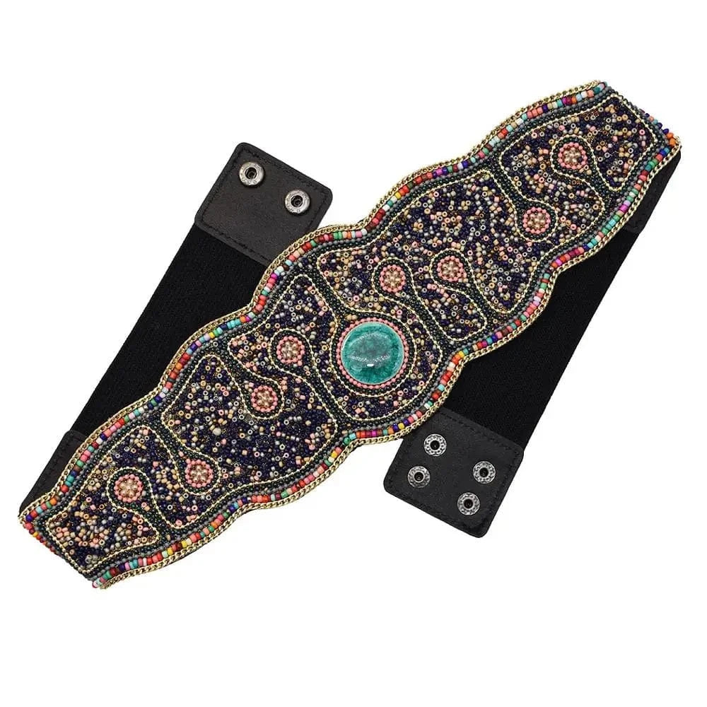 Elastic rice beads belt dance waist chain costume accessories female retro bohemian national style