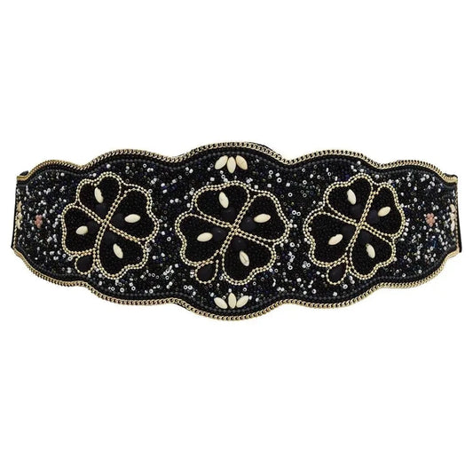 Elastic rice beads belt dance waist chain costume accessories female retro bohemian national style