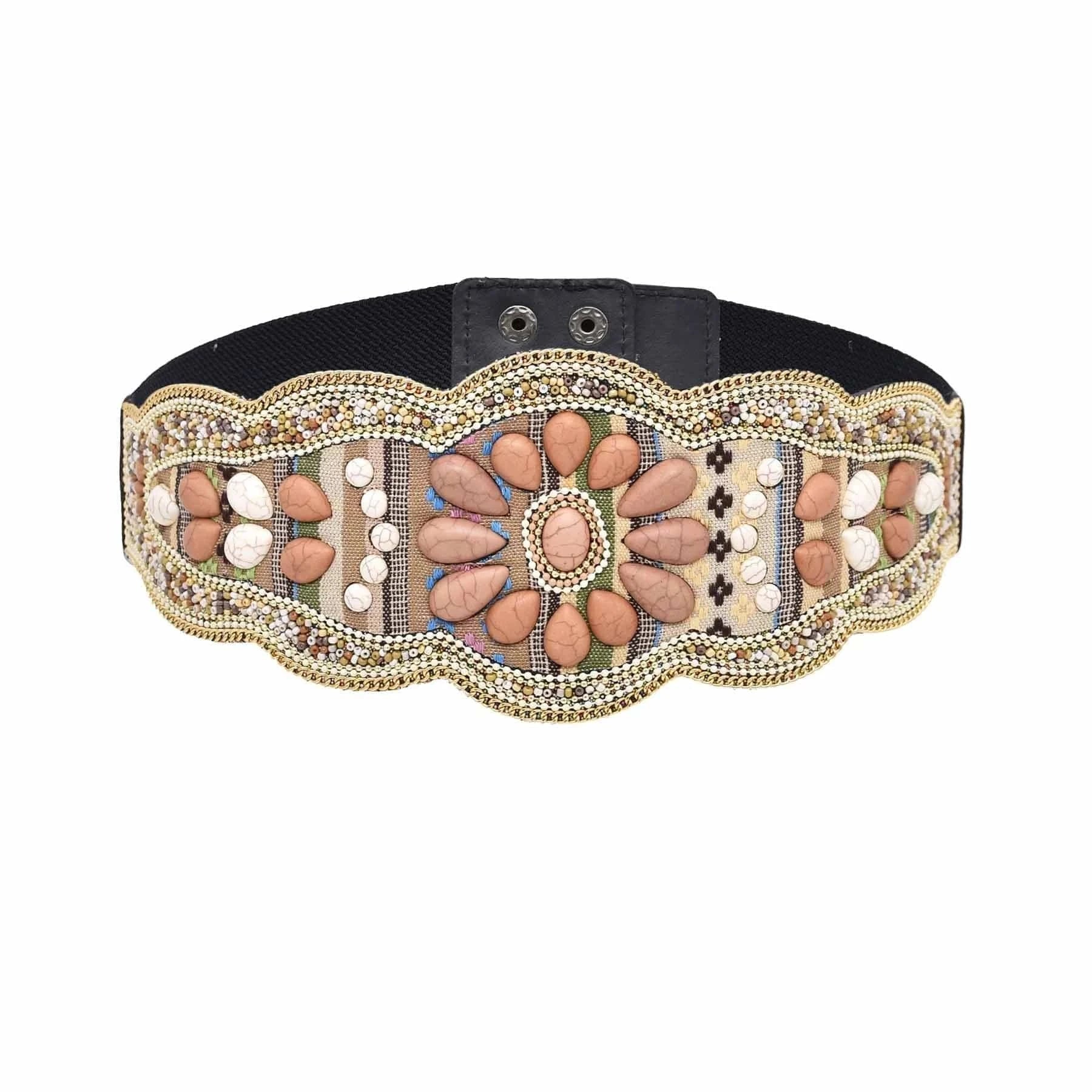 Elastic Women belt Handmade Colorful Rice Bead Shell Leather Elastic Belt Bohemian Ethnic Body Jewelry