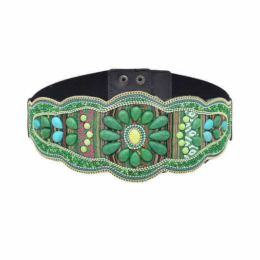 Elastic Women belt Handmade Colorful Rice Bead Shell Leather Elastic Belt Bohemian Ethnic Body Jewelry