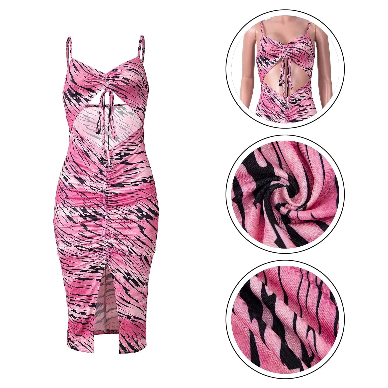 Elegant Backless Slit Women Dresses Sexy Club String Cut Out Ladies Bodycon Open Cup Summer Sun Dress