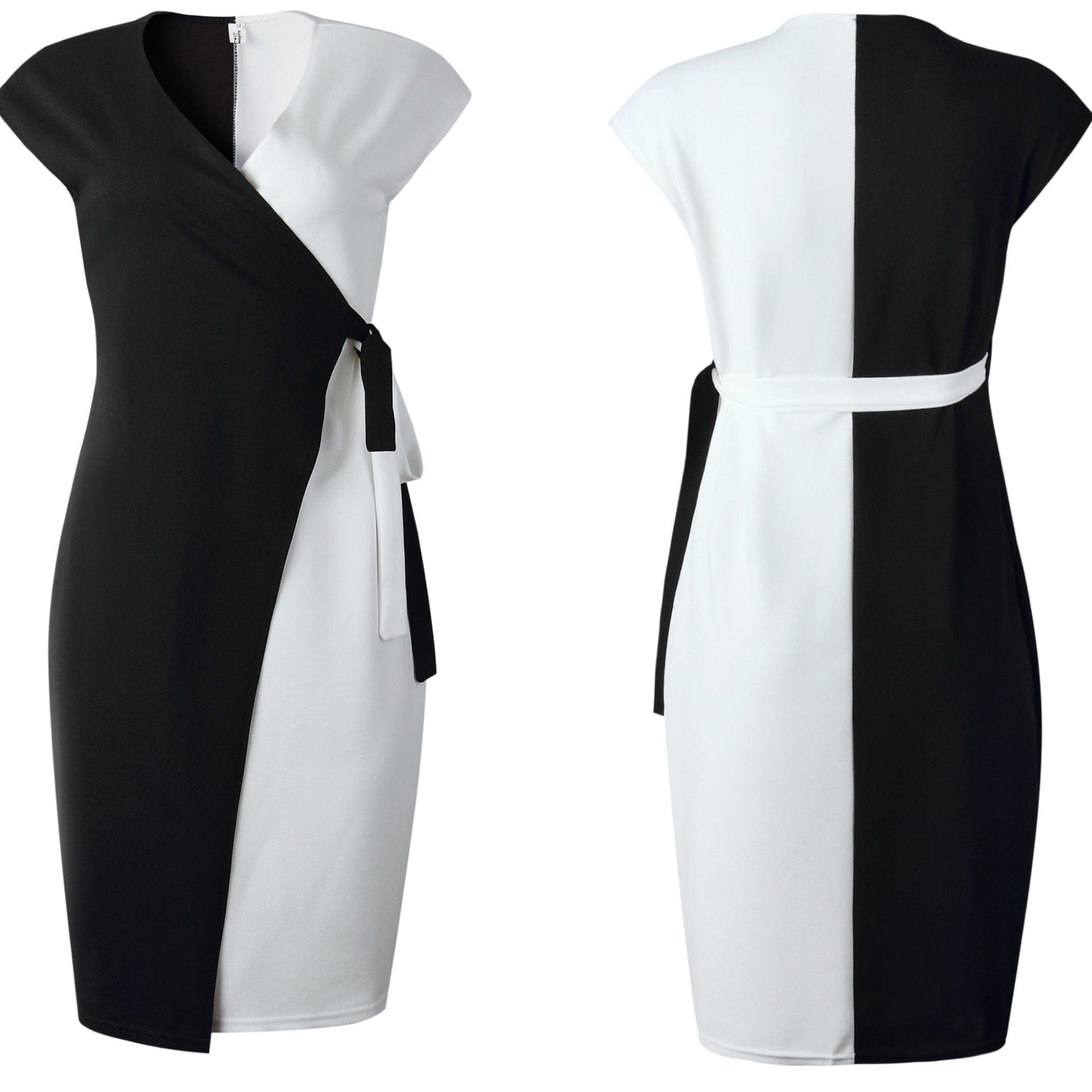 Elegant Bodycon Sleeveless Patchwork Sashes Women Career Office Dress