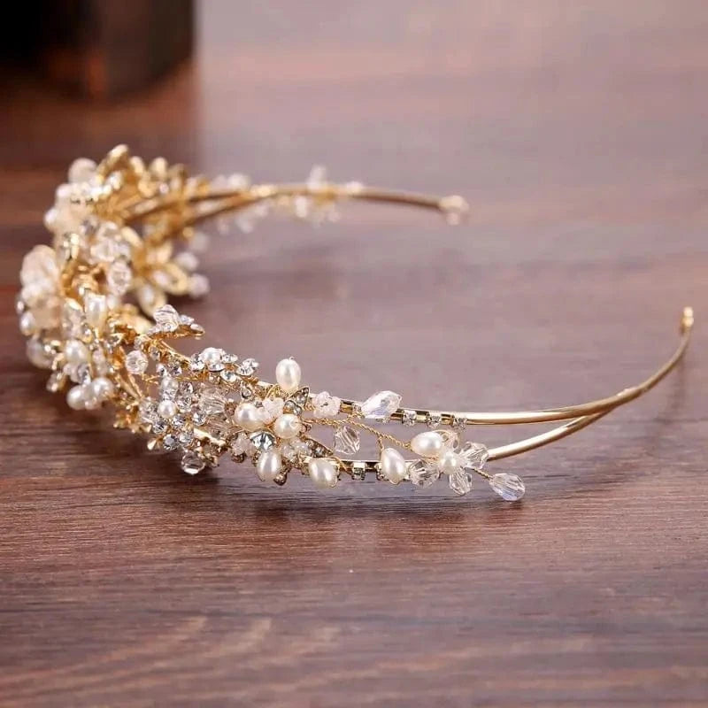 Elegant Bride Crowns Pearl Crystal Flower Wedding Tiara Bridal Hair Accessories