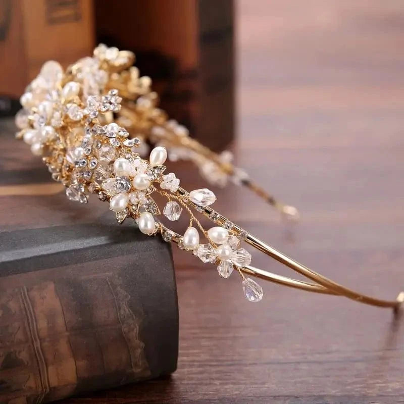 Elegant Bride Crowns Pearl Crystal Flower Wedding Tiara Bridal Hair Accessories