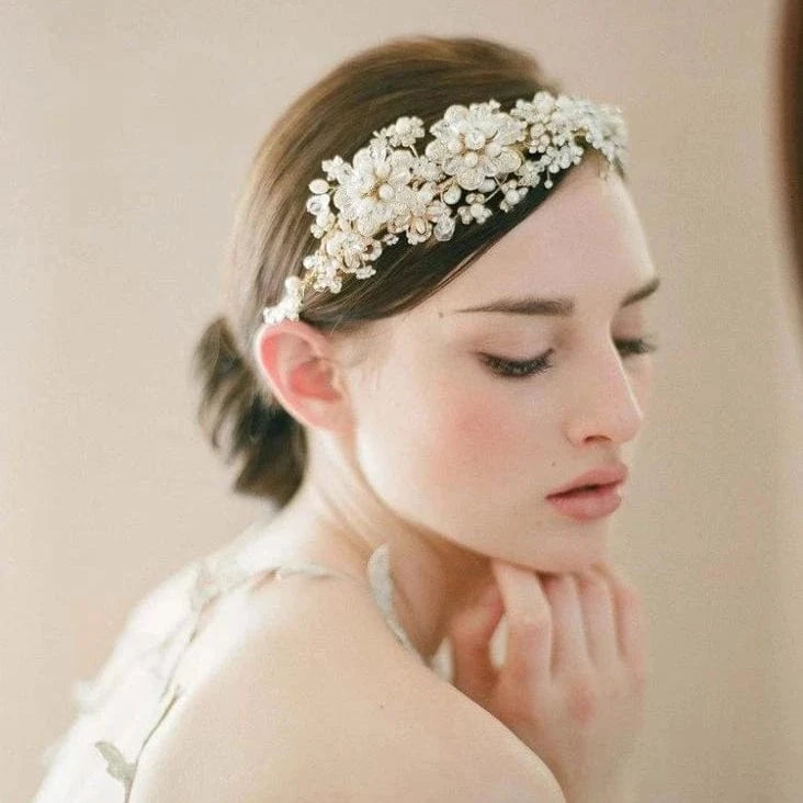 Elegant Bride Crowns Pearl Crystal Flower Wedding Tiara Bridal Hair Accessories