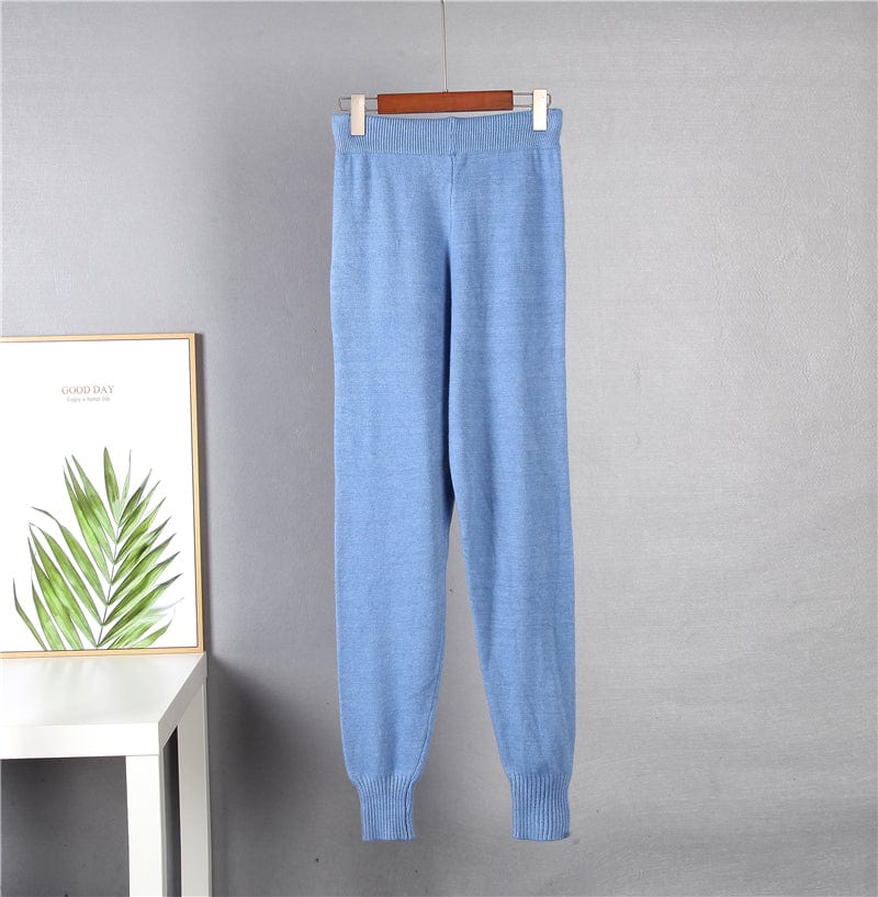 Elegant Cashmere Knitted Sets Women Winter Warm Basil Two Pieces Loose Sweater and Harem Pants Female Tracksuit