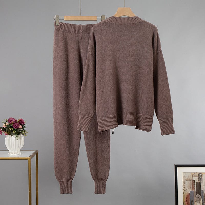Elegant Cashmere Knitted Sets Women Winter Warm Basil Two Pieces Loose Sweater and Harem Pants Female Tracksuit