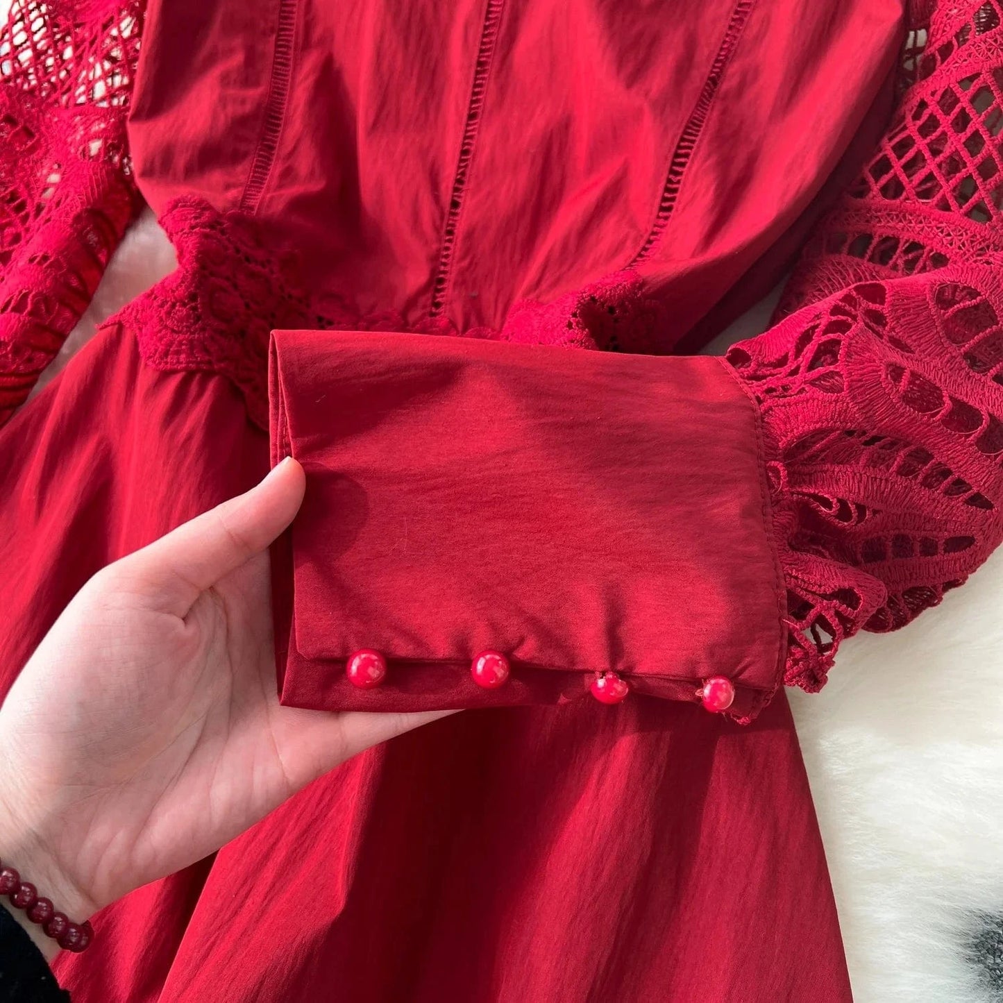 Elegant Casual Fashion Dress Women's Square Neck Fluffy Sleeve Lace Embroidery Dress Autumn New