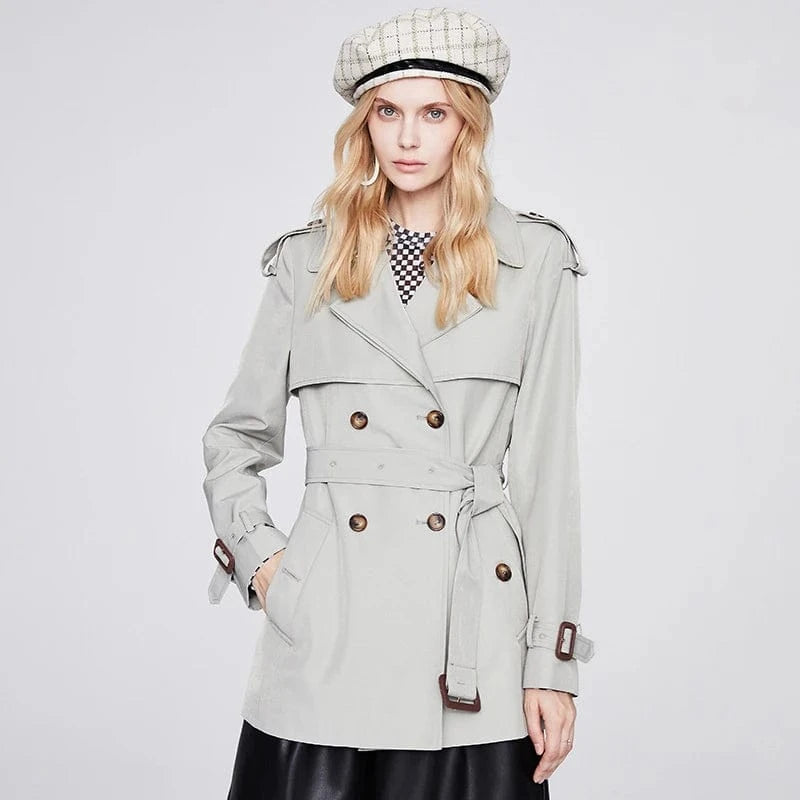 Elegant Design Women Windbreaker Solid Color Casual Belted Lady Trench Coat