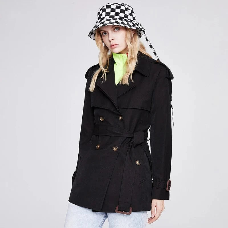 Elegant Design Women Windbreaker Solid Color Casual Belted Lady Trench Coat