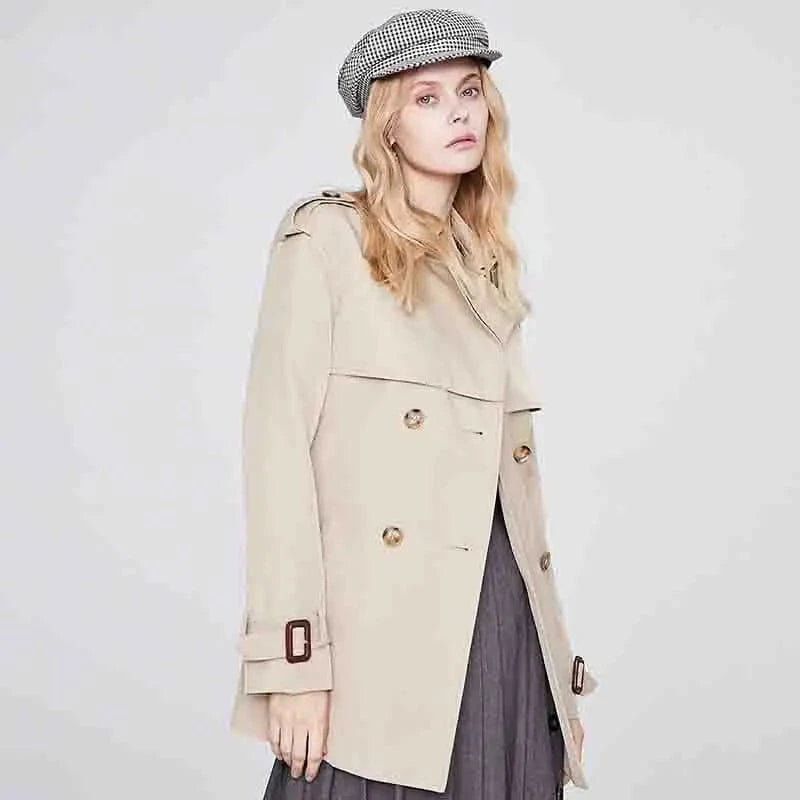 Elegant Design Women Windbreaker Solid Color Casual Belted Lady Trench Coat