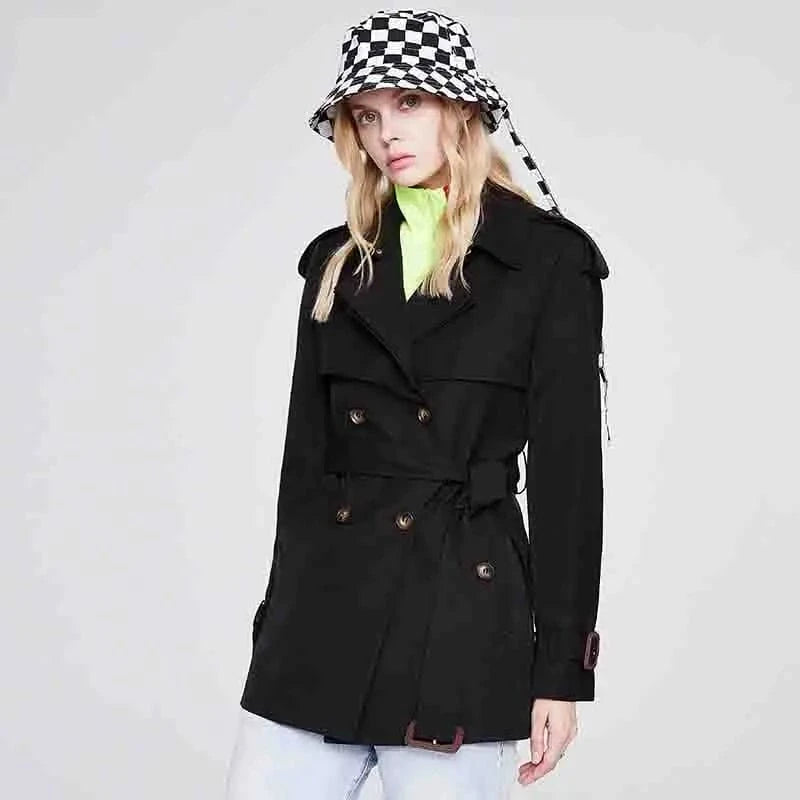 Elegant Design Women Windbreaker Solid Color Casual Belted Lady Trench Coat