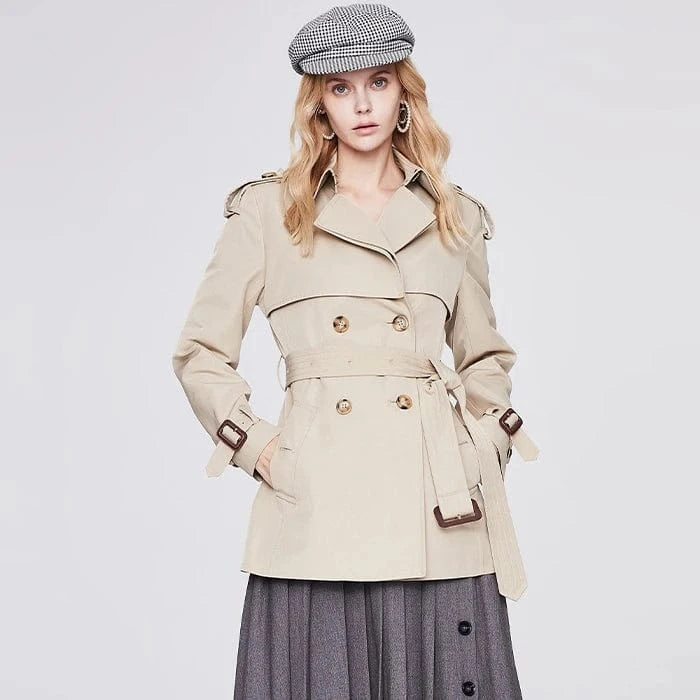 Elegant Design Women Windbreaker Solid Color Casual Belted Lady Trench Coat