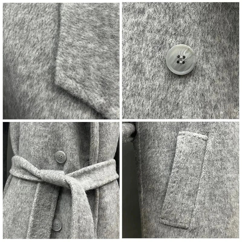 Elegant Double Sided Handmade Long Trench Coats Belted Ladies Cashmere Coat for Women