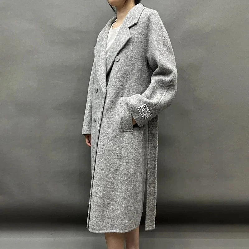 Elegant Double Sided Handmade Long Trench Coats Belted Ladies Cashmere Coat for Women