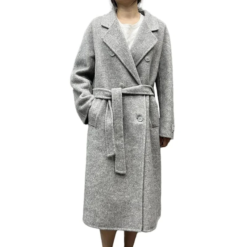 Elegant Double Sided Handmade Long Trench Coats Belted Ladies Cashmere Coat for Women