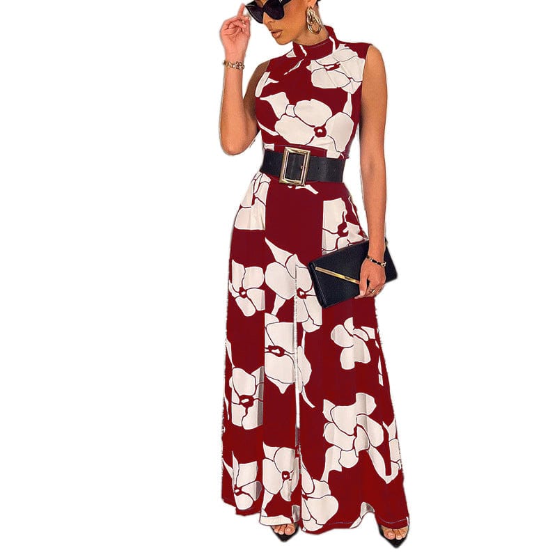 Elegant Jumpsuit for Women Halter Floral Print Long Wide Leg Pants Party Office Wear Fashion Jumpsuit 2023 Summer Rompers