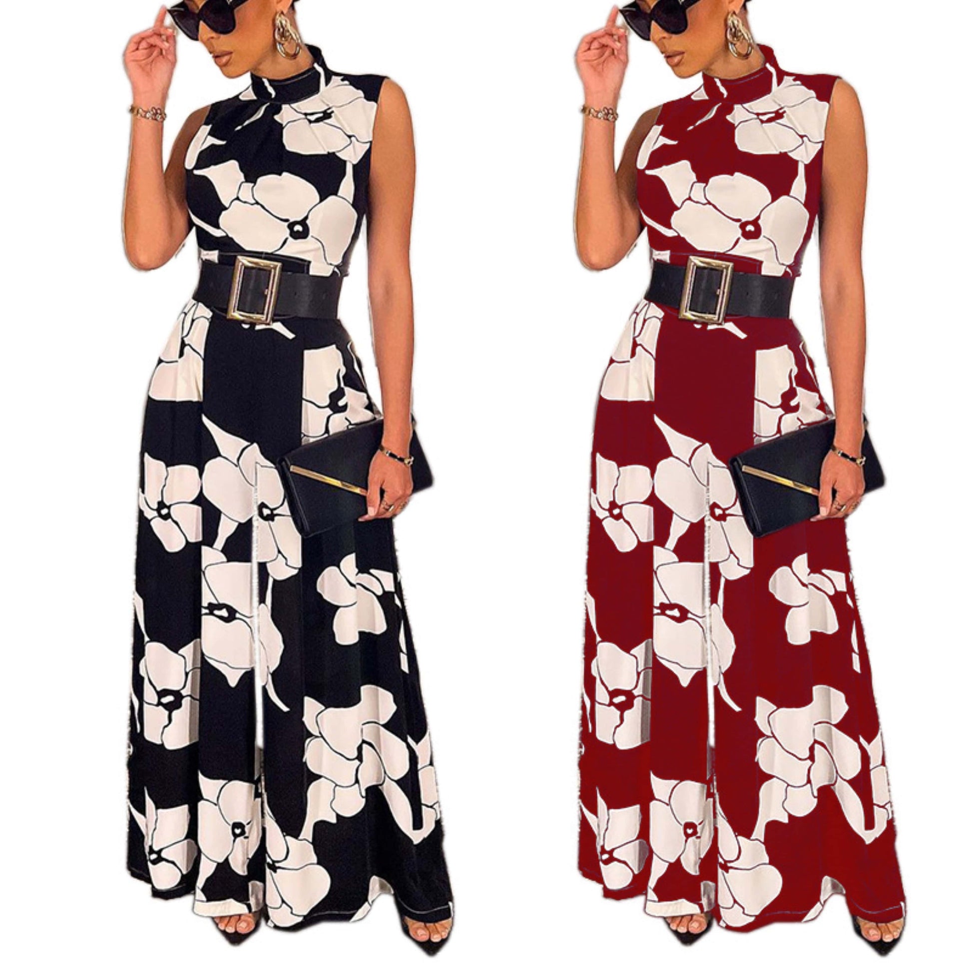 Elegant Jumpsuit for Women Halter Floral Print Long Wide Leg Pants Party Office Wear Fashion Jumpsuit 2023 Summer Rompers