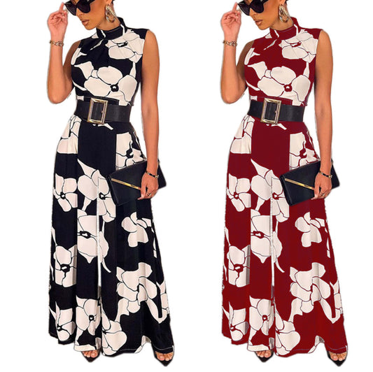 Elegant Jumpsuit for Women Halter Floral Print Long Wide Leg Pants Party Office Wear Fashion Jumpsuit 2023 Summer Rompers