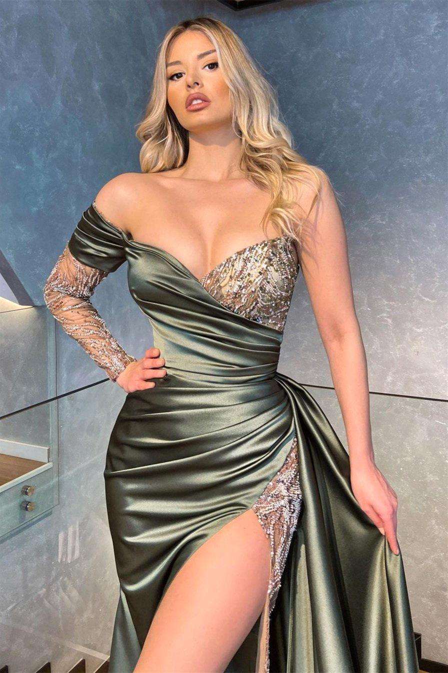 Elegant Lace Satin Evening Dress Trendy Fashion Sexy Irregular Split Lady Casual Dress