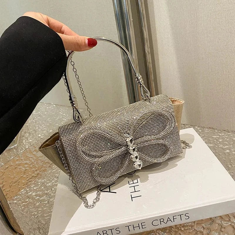 Elegant Luxury Evening Diamonds Clutch Bag Female Matel Handle Flap Crossbody Bags Women Party Butterfly Rhinestone Handbags