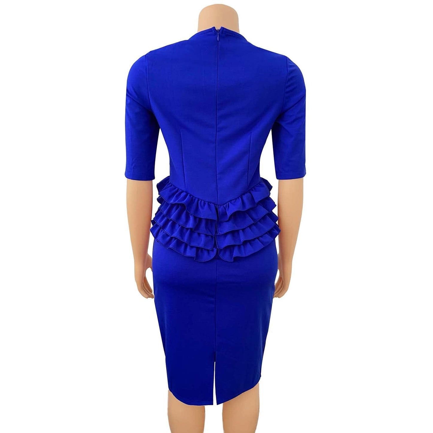 Elegant O Neck Bodycon Half Sleeves Ruffles Casual Office Ladies Dress