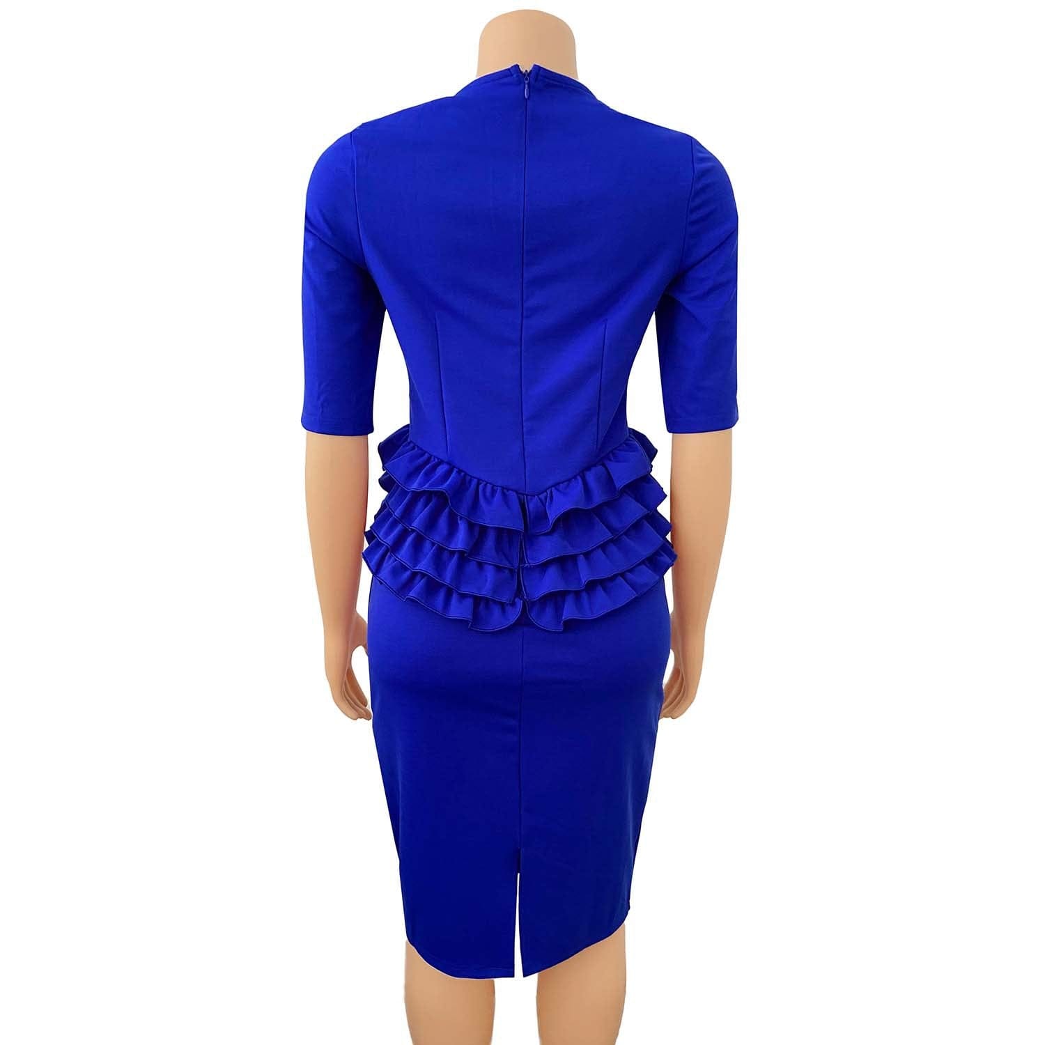 Elegant O Neck Bodycon Half Sleeves Ruffles Casual Office Ladies Dress