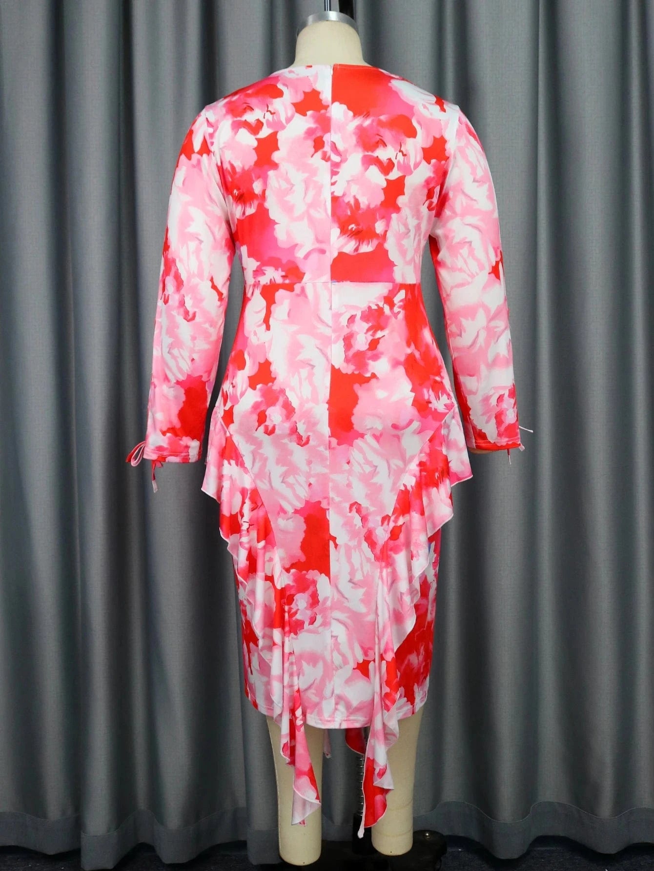 Elegant Oversized Red Full Sleeves Party Ruffle Women Evening Dresses