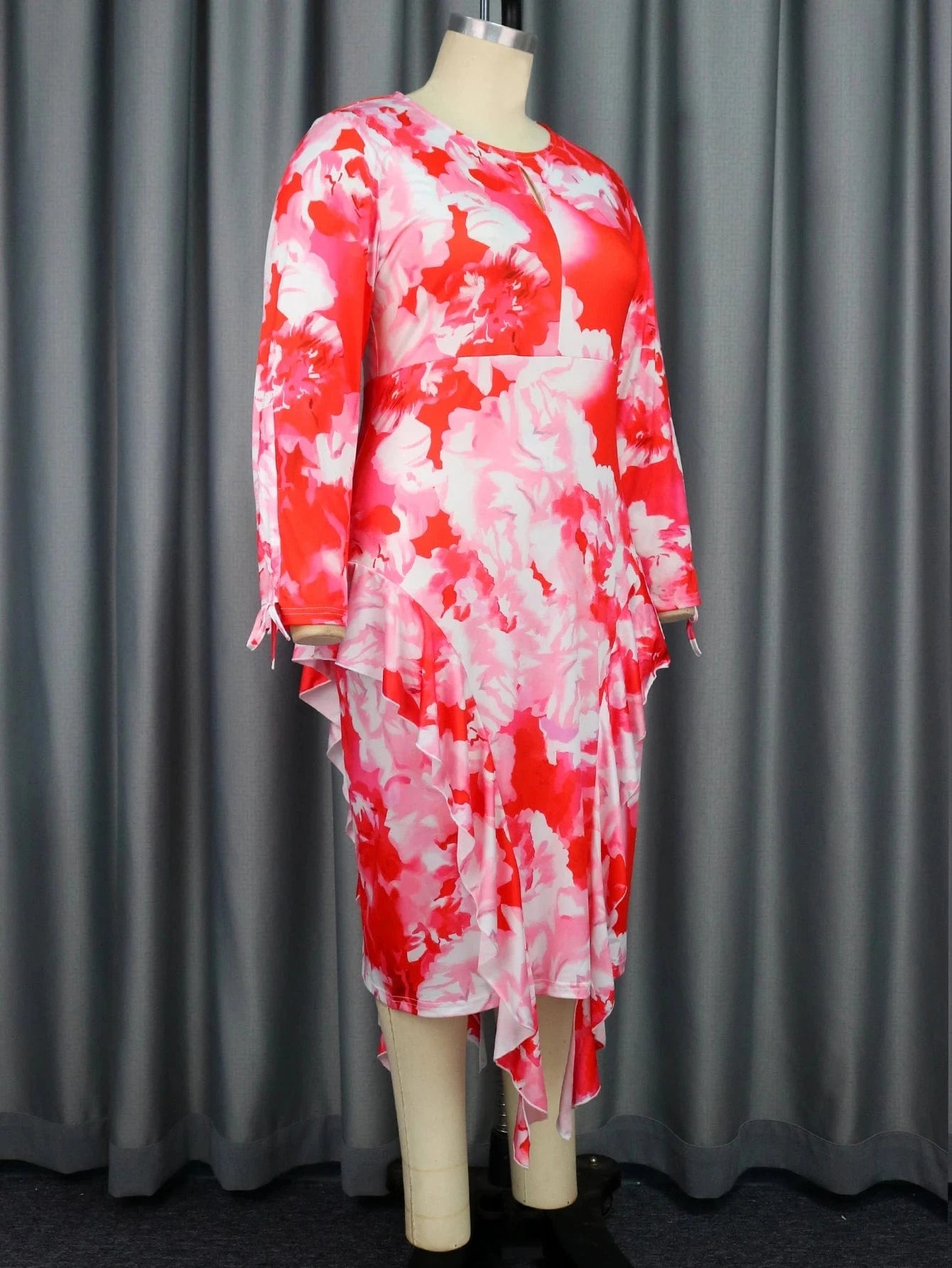 Elegant Oversized Red Full Sleeves Party Ruffle Women Evening Dresses