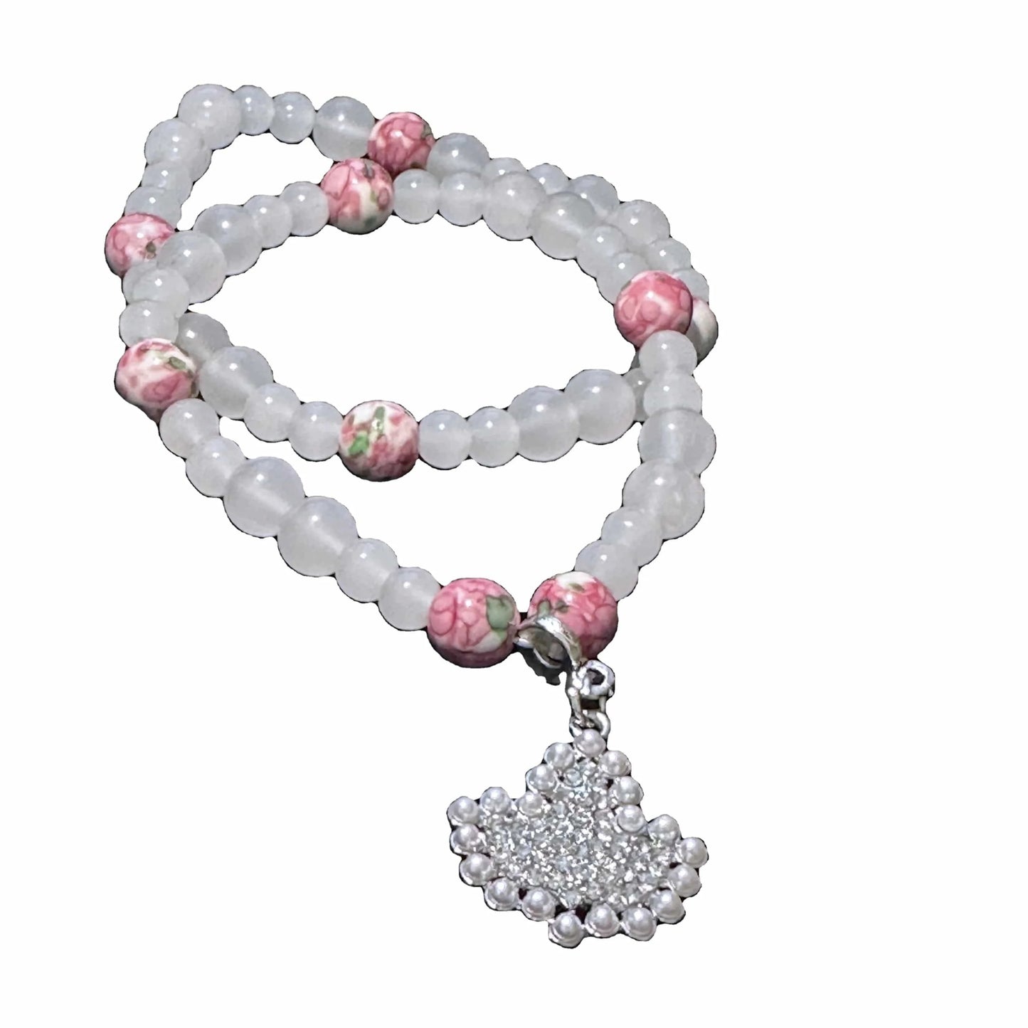 Elegant Pink Green Candy Color White Beads Maple Leaf Pearl Rhinestone Pendant Transparent Natural Stone Chain Bracelet Jewelry