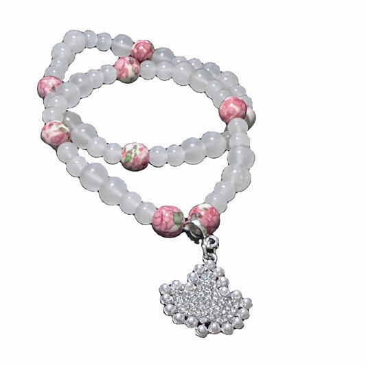 Elegant Pink Green Candy Color White Beads Maple Leaf Pearl Rhinestone Pendant Transparent Natural Stone Chain Bracelet Jewelry