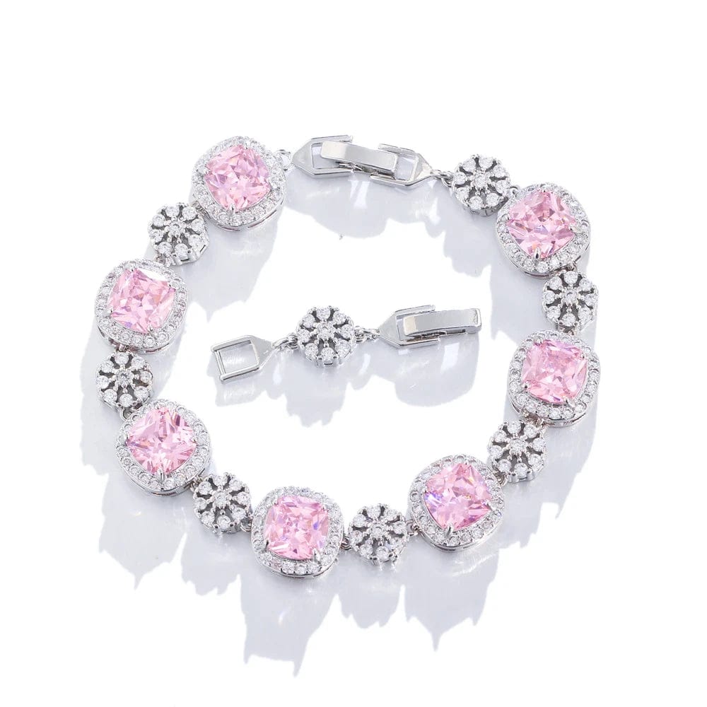 Elegant Purple Stone Square Cubic Zirconia White Gold Plated Women Wedding Dress Bracelets Jewelry for Ladies Accessories Gifts