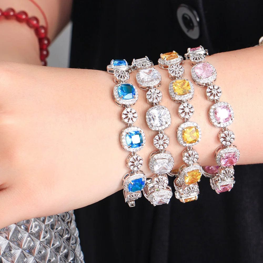 Elegant Purple Stone Square Cubic Zirconia White Gold Plated Women Wedding Dress Bracelets Jewelry for Ladies Accessories Gifts