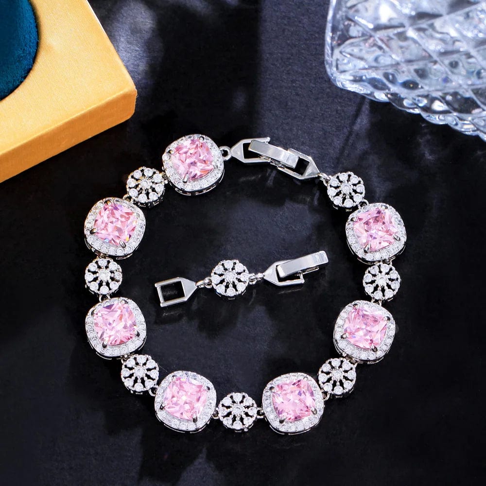 Elegant Purple Stone Square Cubic Zirconia White Gold Plated Women Wedding Dress Bracelets Jewelry for Ladies Accessories Gifts