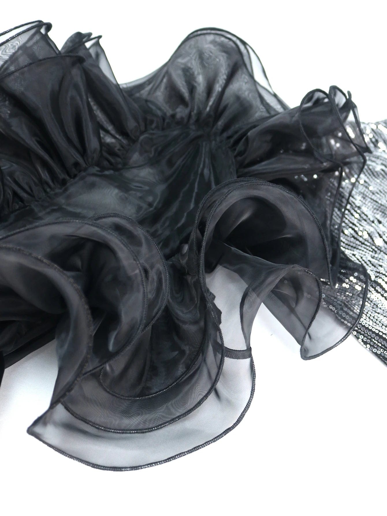 Elegant Ruffle AOMEI Lady Evening One Shoulder Long Sleeve Sequin Dress