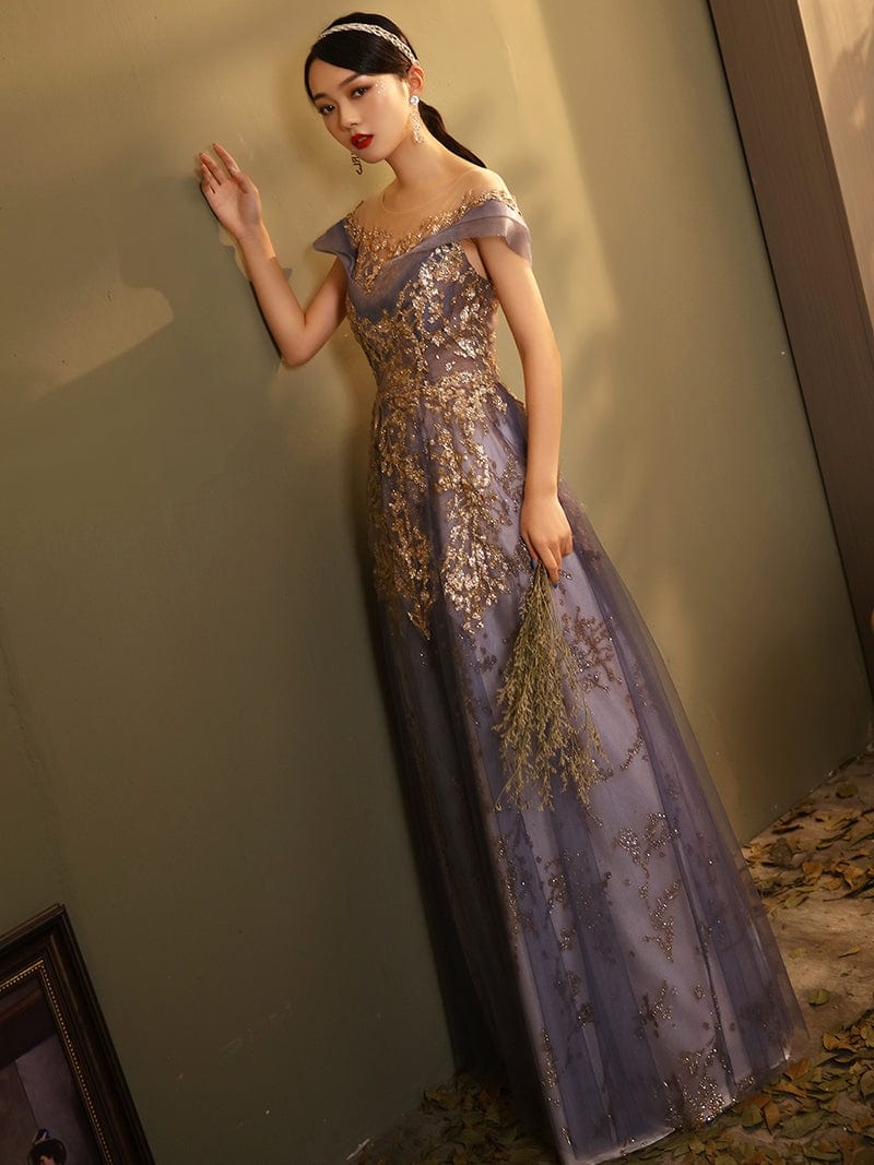 Elegant Sequin lace  women party sexy back open gown prom  evening dress