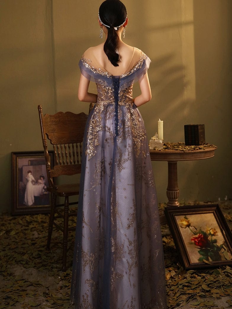 Elegant Sequin lace  women party sexy back open gown prom  evening dress