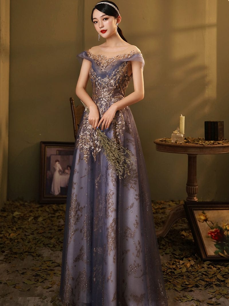 Elegant Sequin lace  women party sexy back open gown prom  evening dress