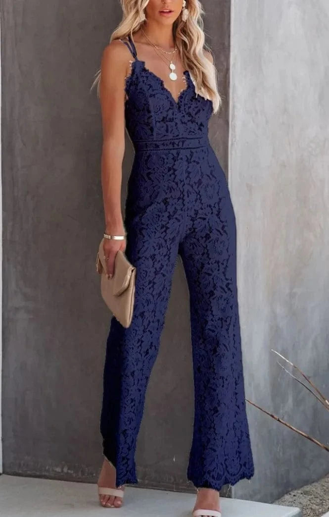 Elegant Woman Jumpsuit Summer V Neck Sexy Ladies Lace Rompers Casual Sling Long Trousers Office Lady Overalls Female Jumpsuits