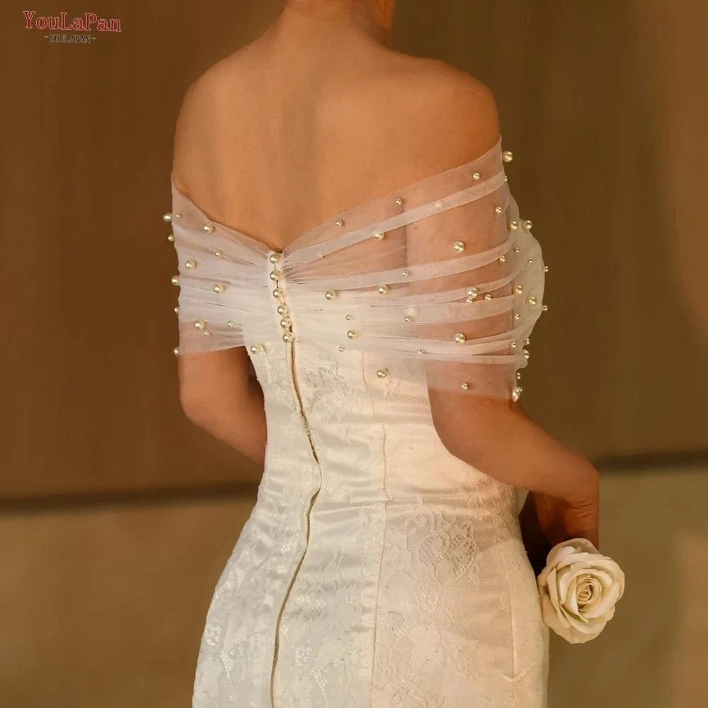 Elegant Women's Tulle Shawl – Sexy Pearl-Embellished Wedding & Evening Wrap